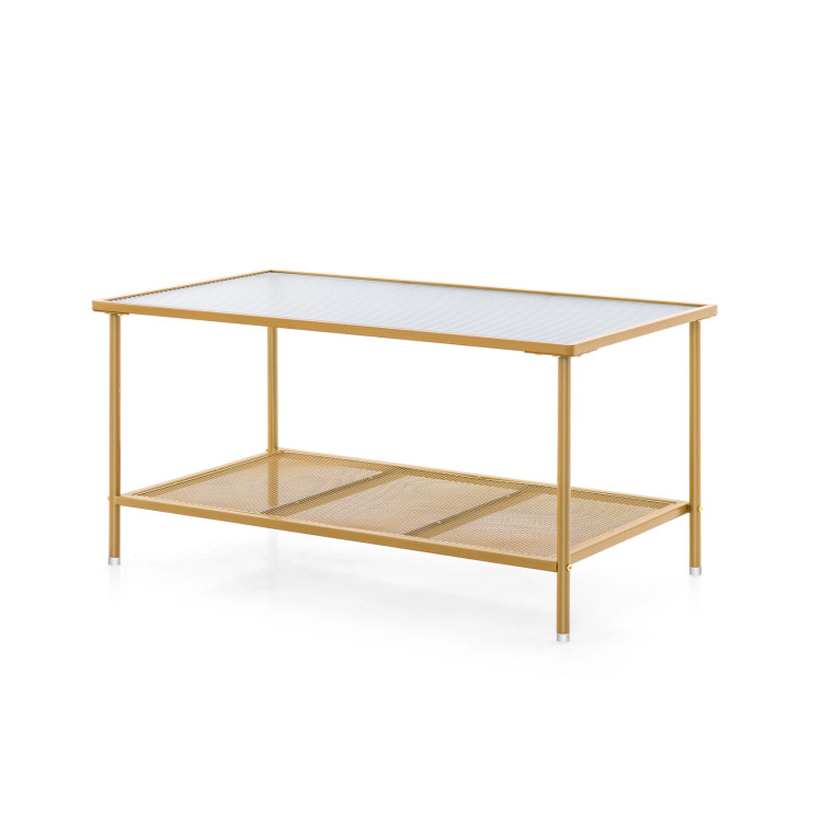 SUGIFT 2-Tier Tempered Glass Top Open Shelf Metal Frame Coffee Table 35.5-in x 20-in x 18.5-in 100-lb Capacity Gold