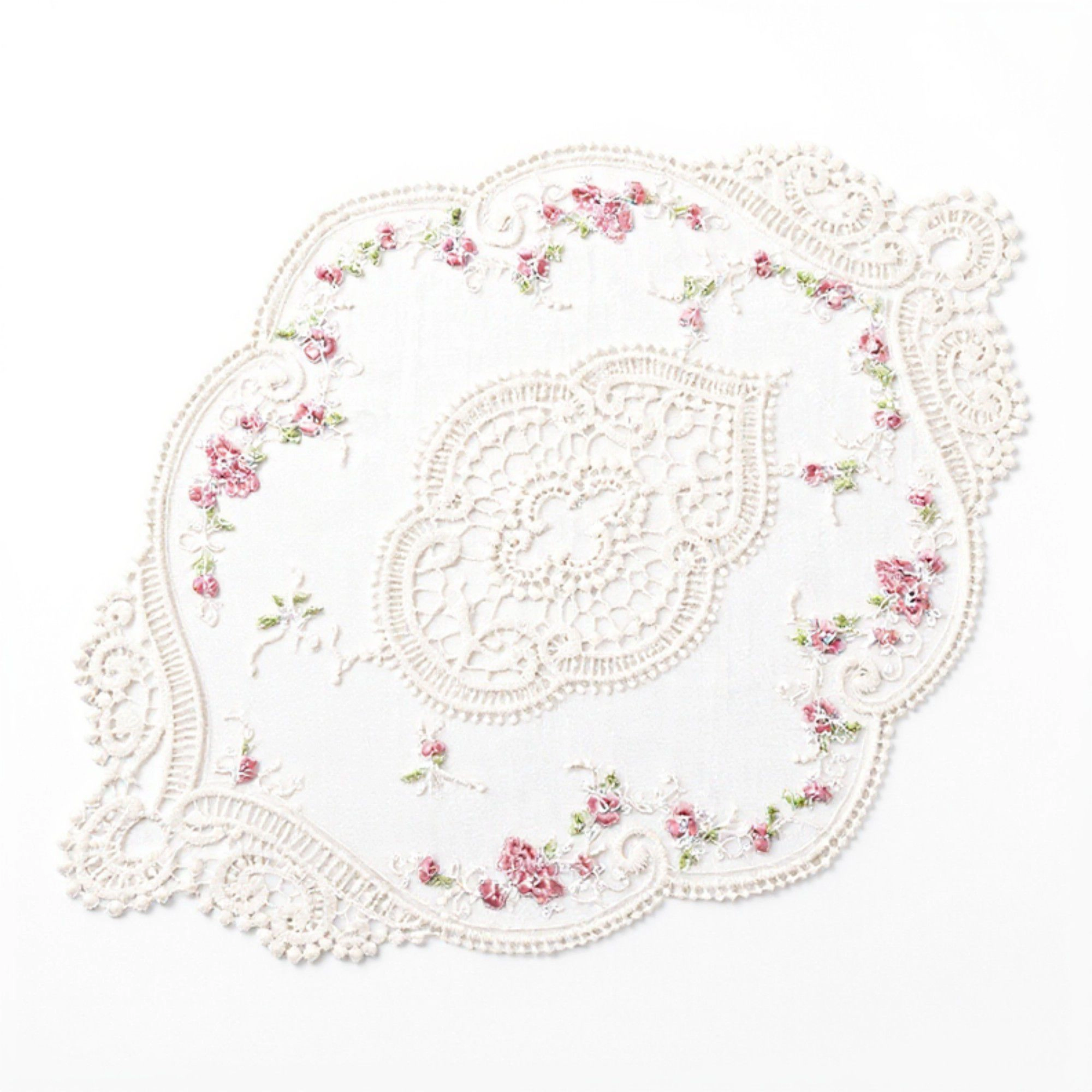 Alilang Unisex Embroidered Floral Lace Doily with Scalloped Edges and Vintage Detailing 11.8 in
