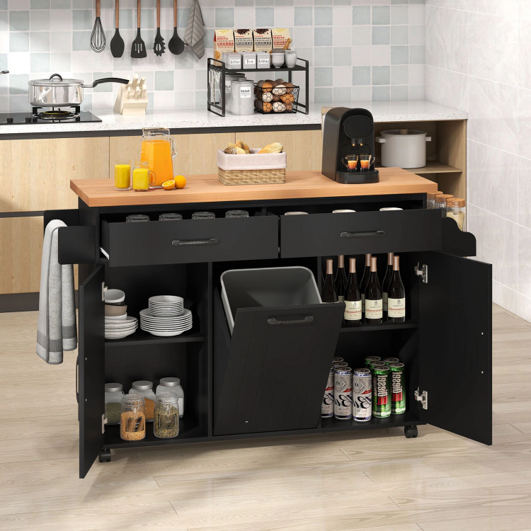 Hivvago Mobile Kitchen Island Table with Trash Bag Storage for Dining Room