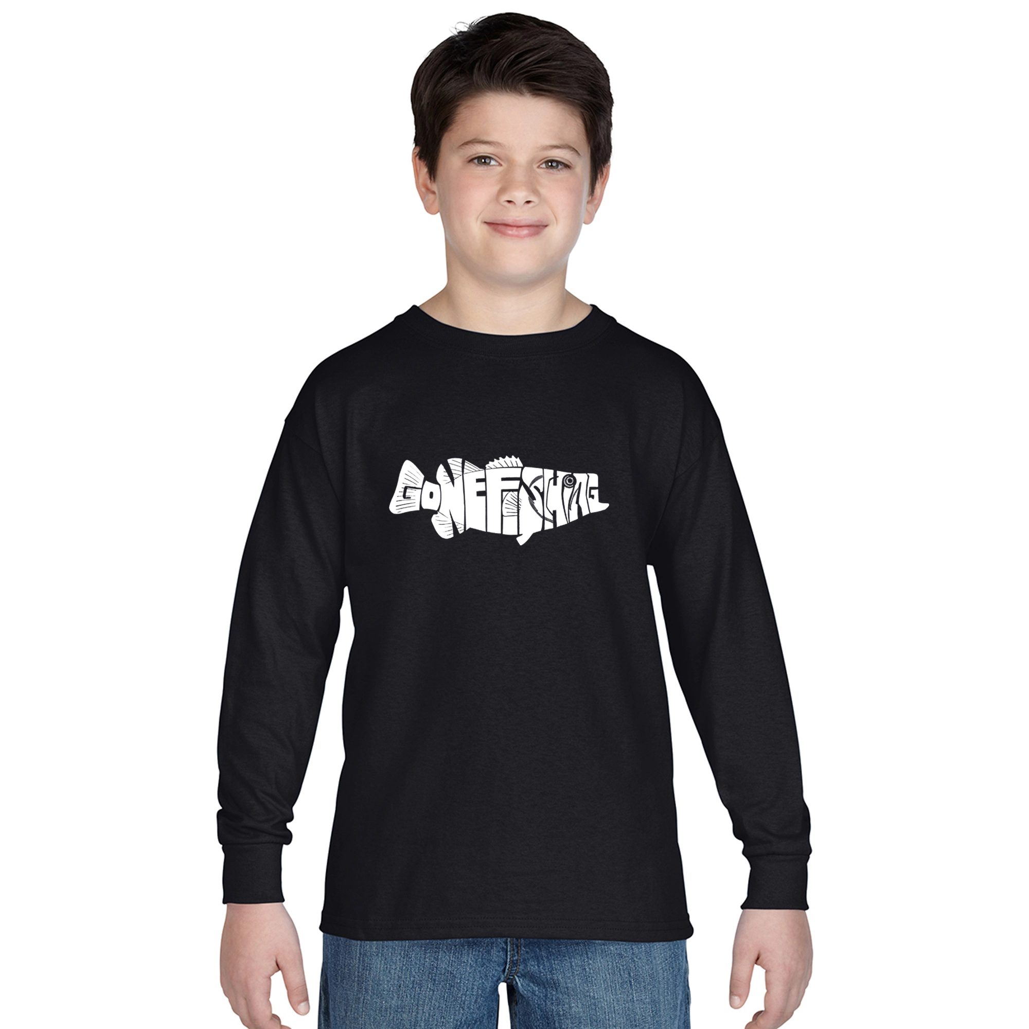 LA Pop Art Boys Long Sleeve T-Shirt -  Bass Gone Fishing