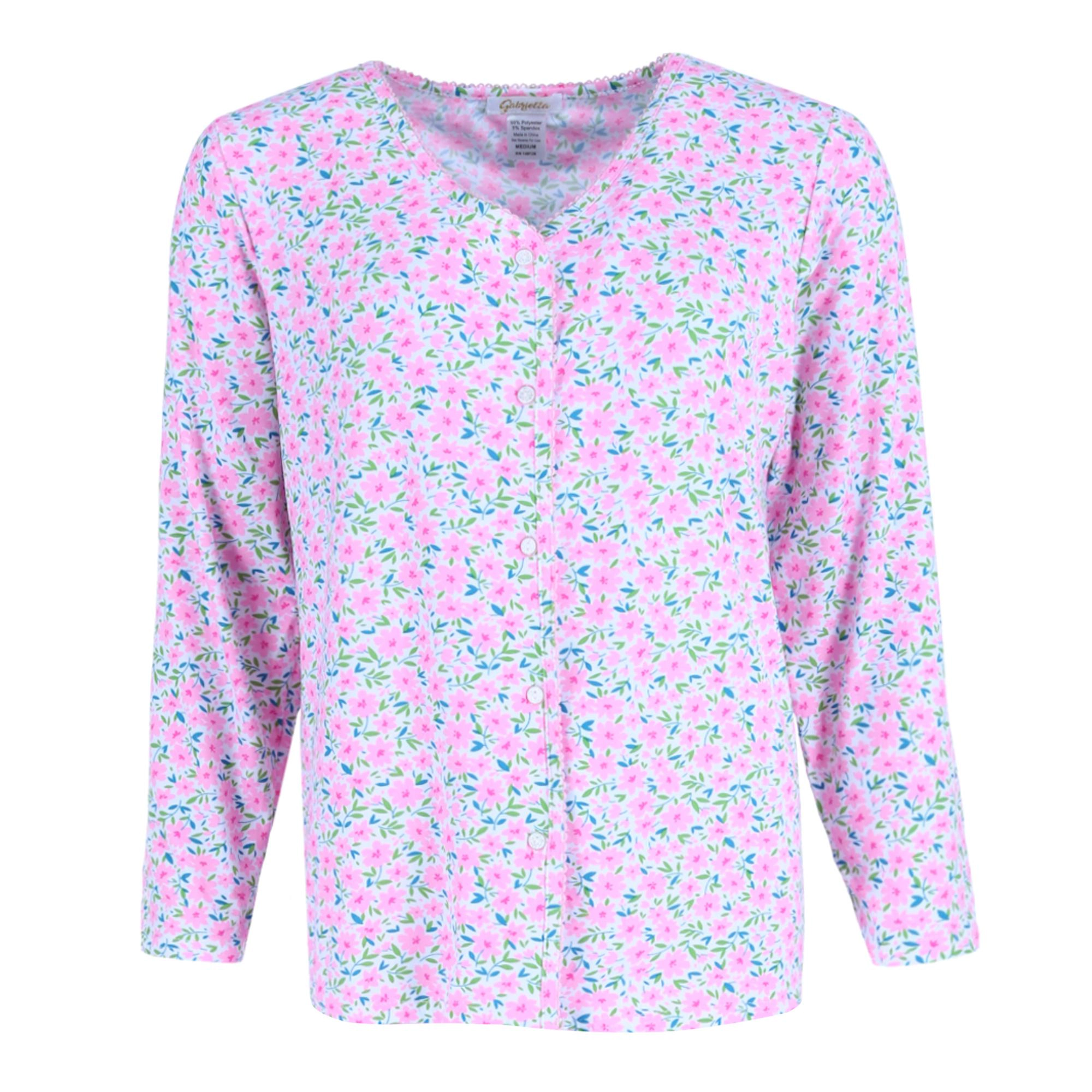 Gabriella Women's Button Up Long Sleeve & Pant Pink Floral Set