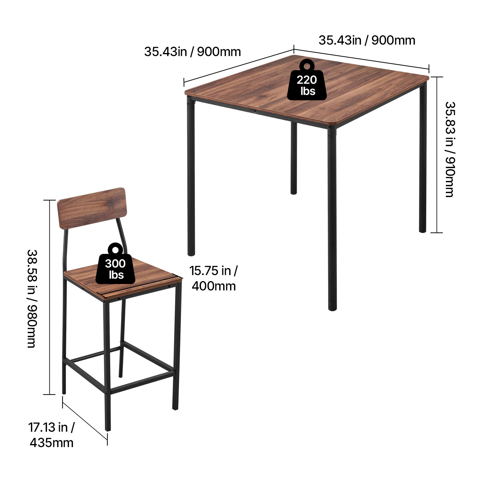 HONGGE Bar Tables with Rounded Edge Design for Living Room Dining Room Kitchen Black
