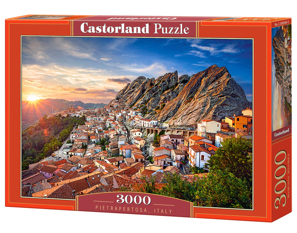 CASTORLAND 3000 Piece Jigsaw Puzzles, Pietrapertosa, Italy, Sunset, Scenic landscape, Mountain village, C-300549-2