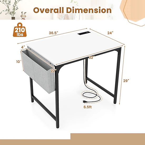 SlickBlue Unisex Compact Office Desk with Charging Station and Storage