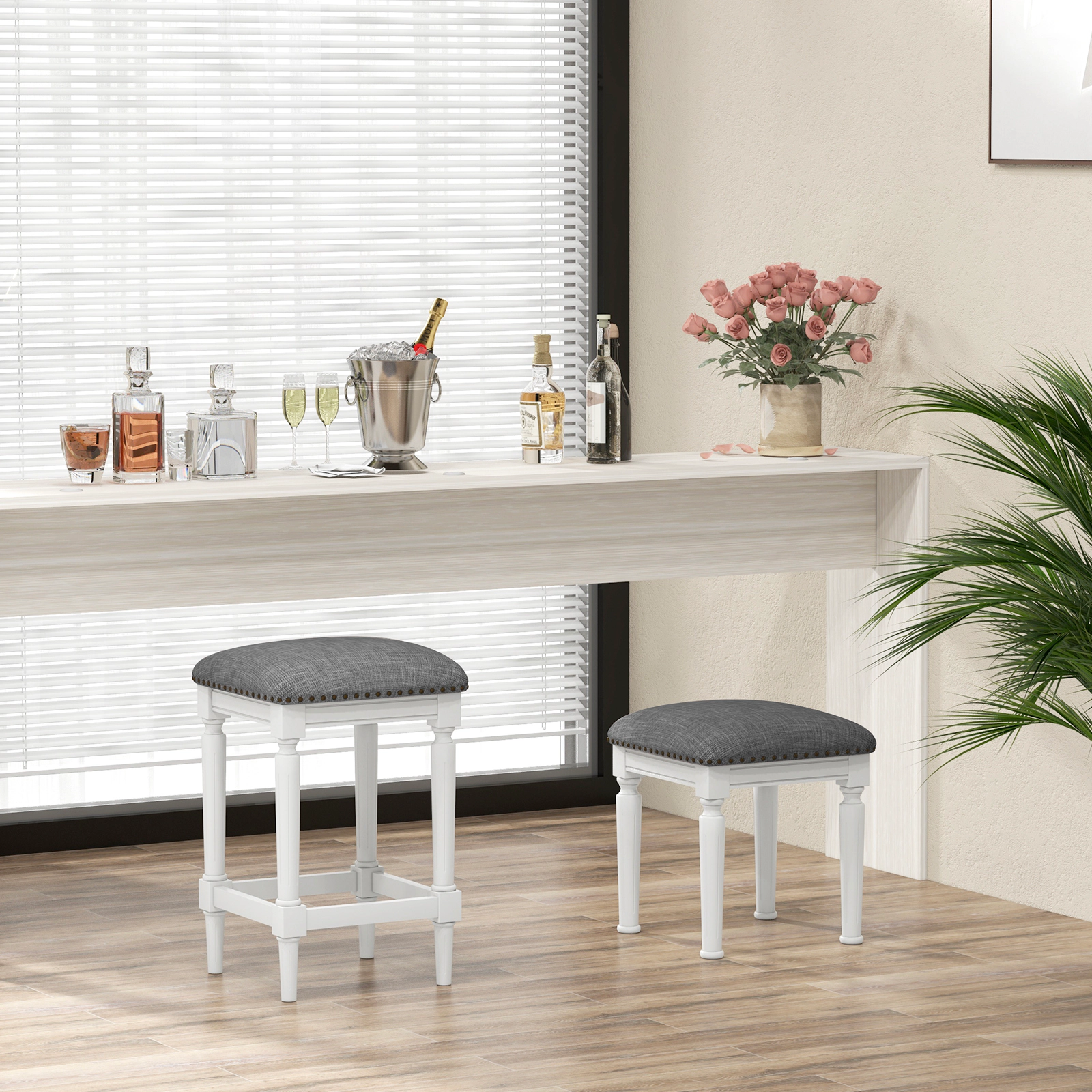 SUGIFT Gray Footrests and Padded Seats Set of 2 3 Heights Square Saddle Stool