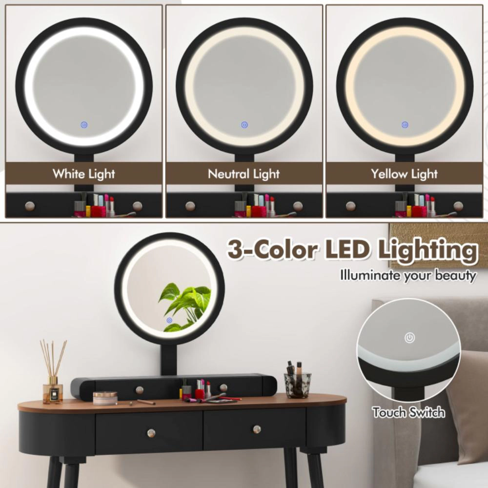 Hivvago Makeup Vanity Table Set With Led Mirror And 3 Spacious Drawers