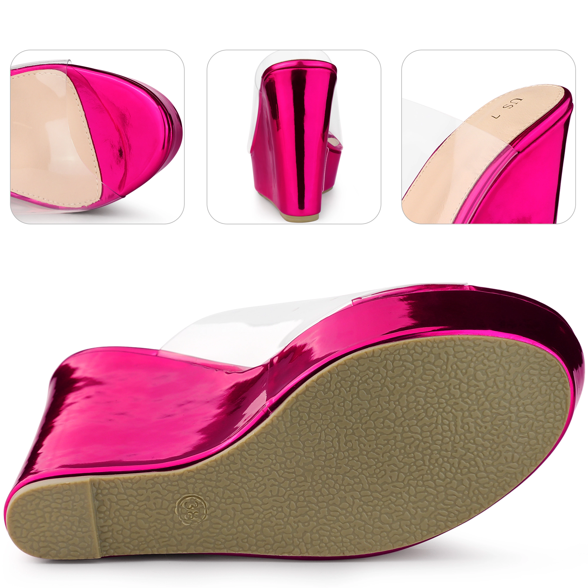 BLISSFUL STEP Women's Platform Heel Clear Wedges Sandals