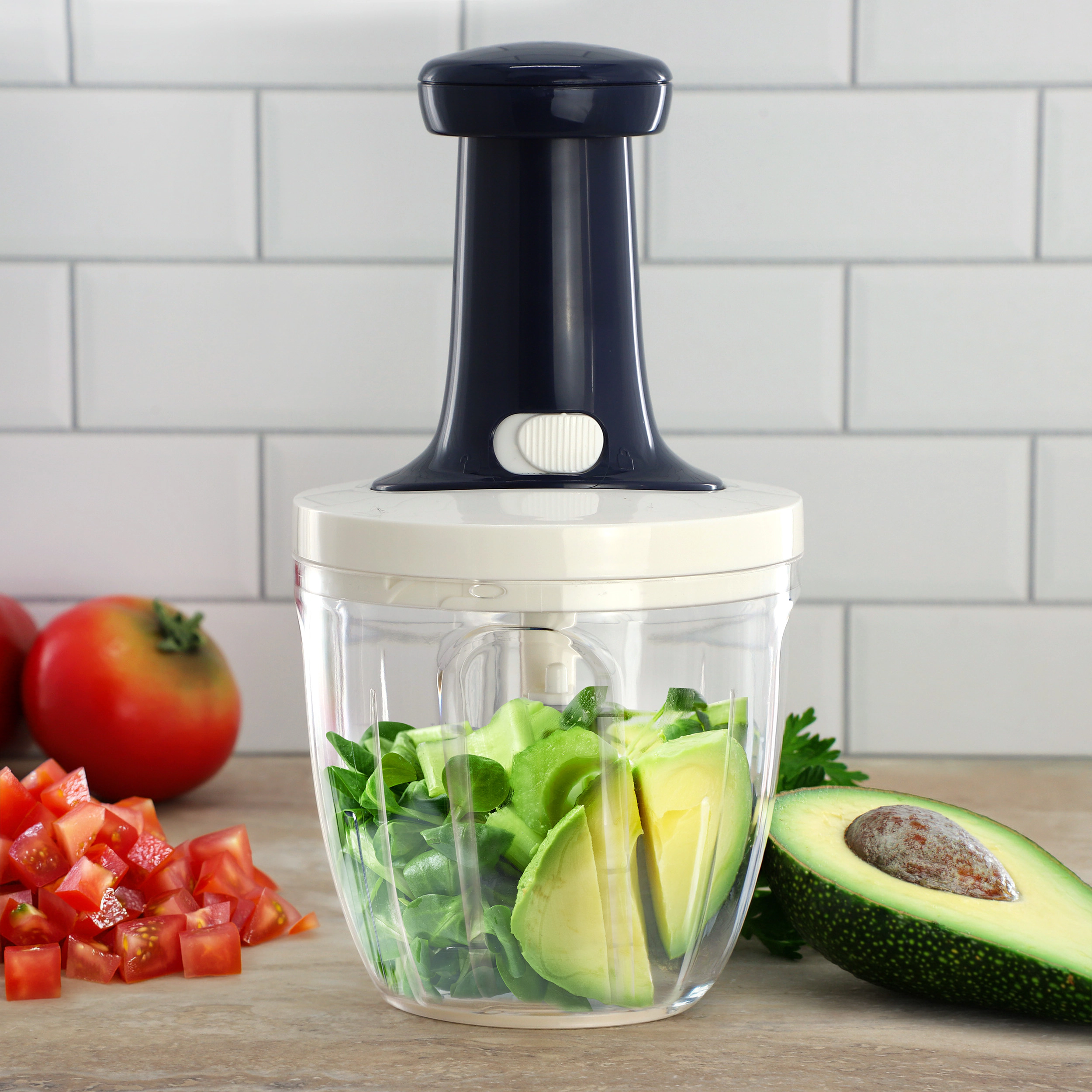 Oster Hunterdale 9in x 5in Push Top Stainless Steel Vegetable Chopper in Navy