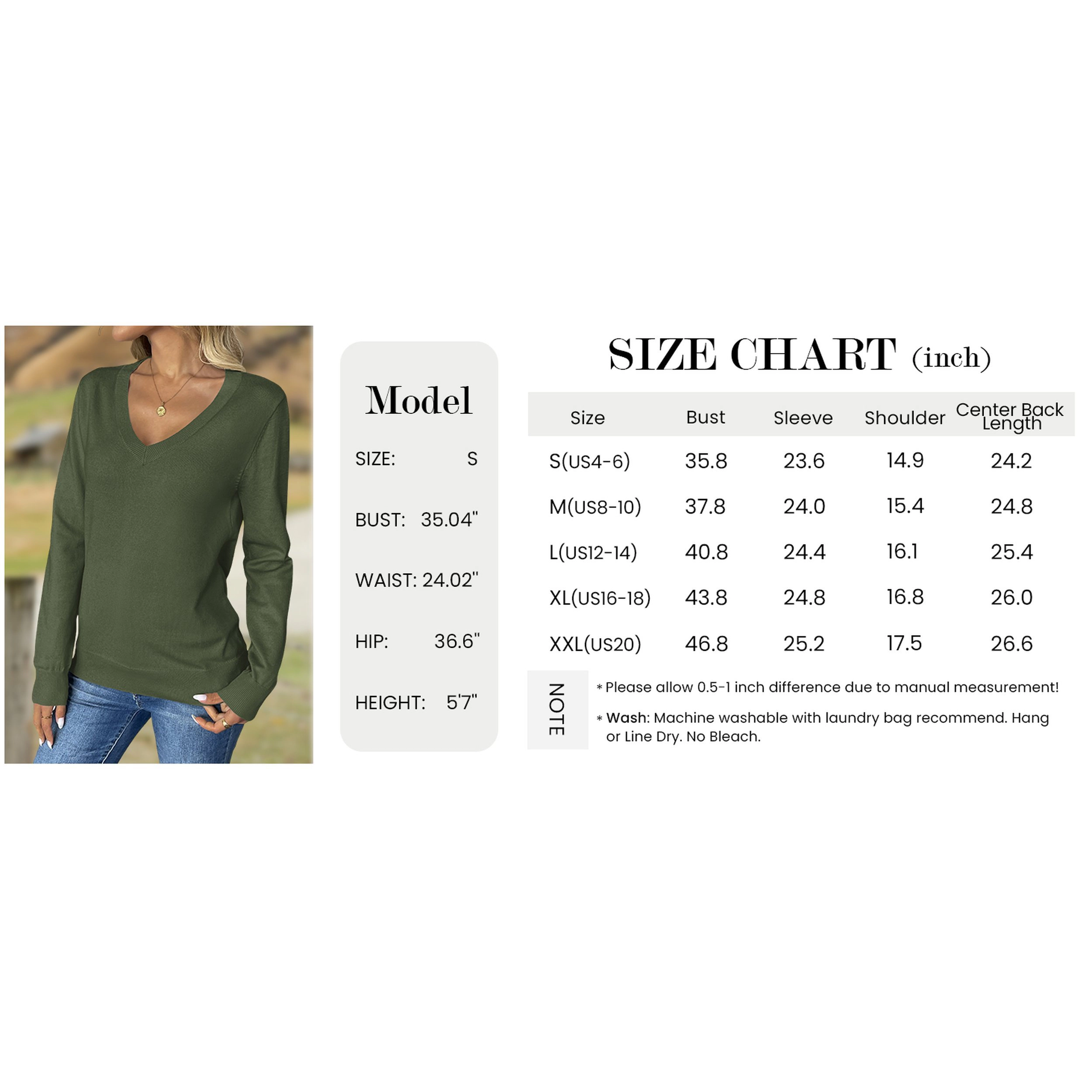 Zeagoo Women's V-Neck Long Sleeve Ribbed Knit Pullover