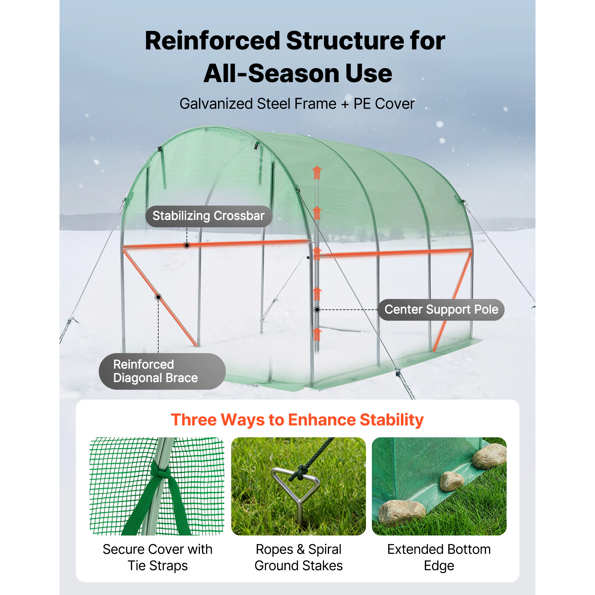 HONGGE Walk-in Green House Greenhouse with Shelves High Strength PE Cover with Zipper Door and Steel Frame Assembly in