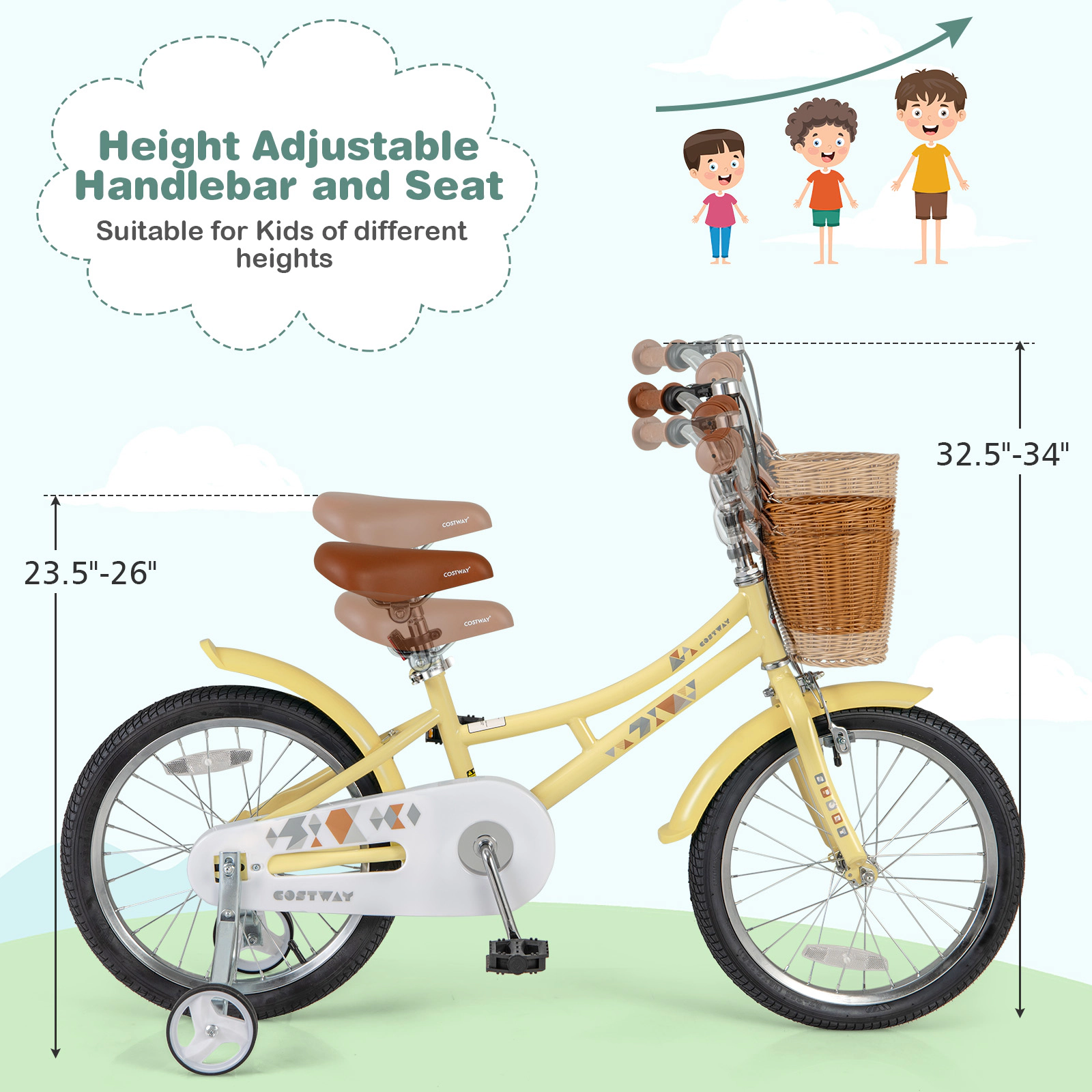 LJG 16 Inch Kids Bike Adjustable Bicycle with Reflectors and Bell for Children 4-7 Years Old-16 Inches