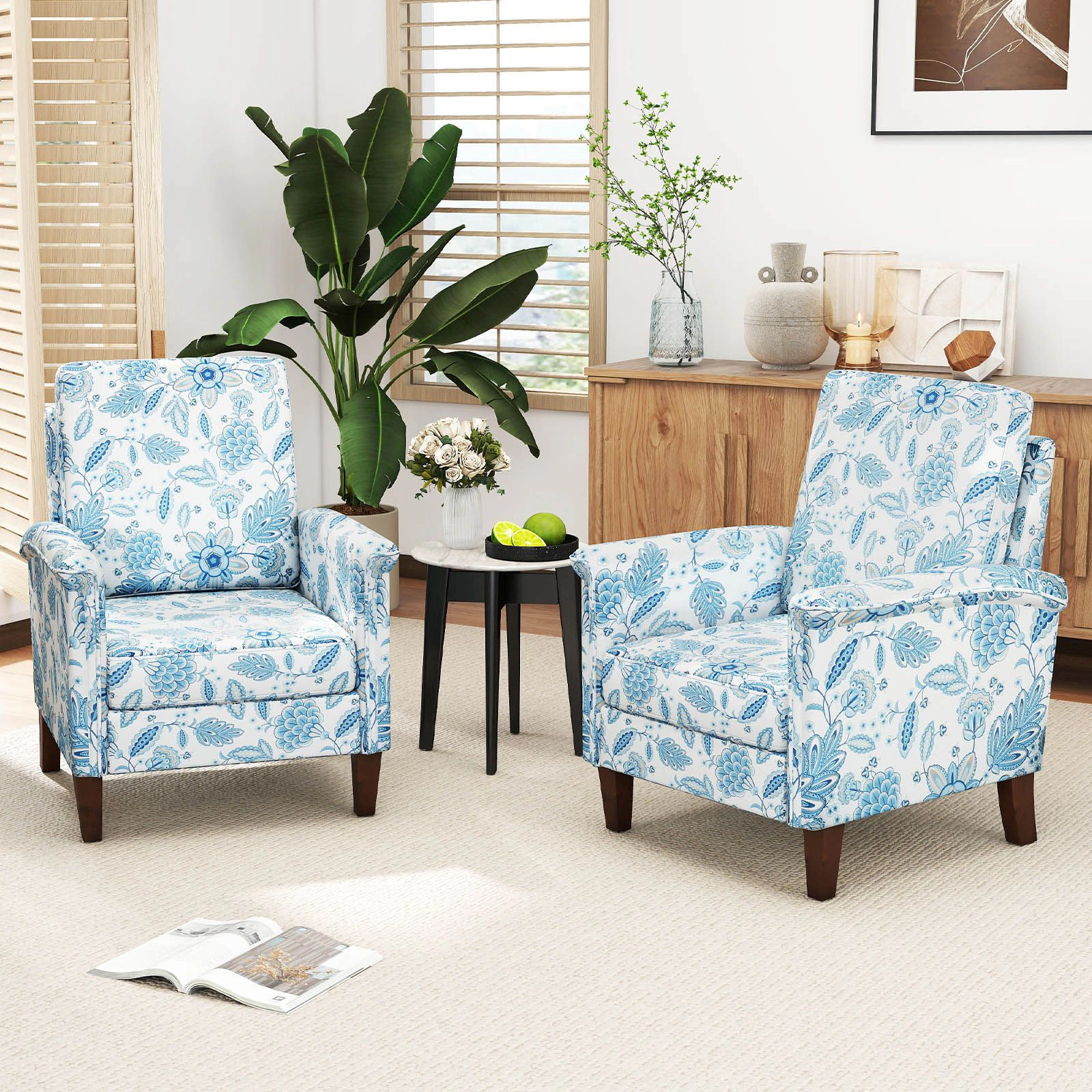 SlickBlue Unisex Floral Linen Accent Chair with Padded Arms