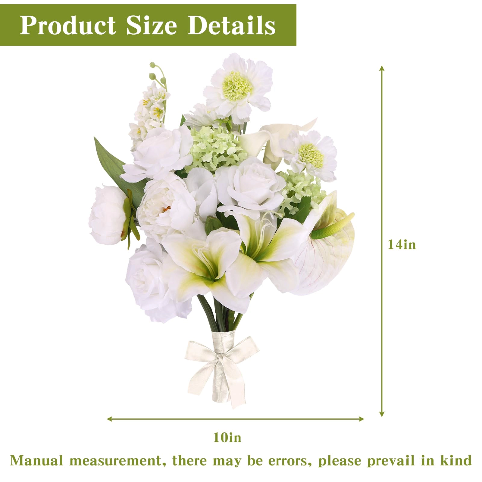 PUPWE White Flowers Realistic Silk Bouquet For Wedding Bridal Bouquets Table Centerpieces