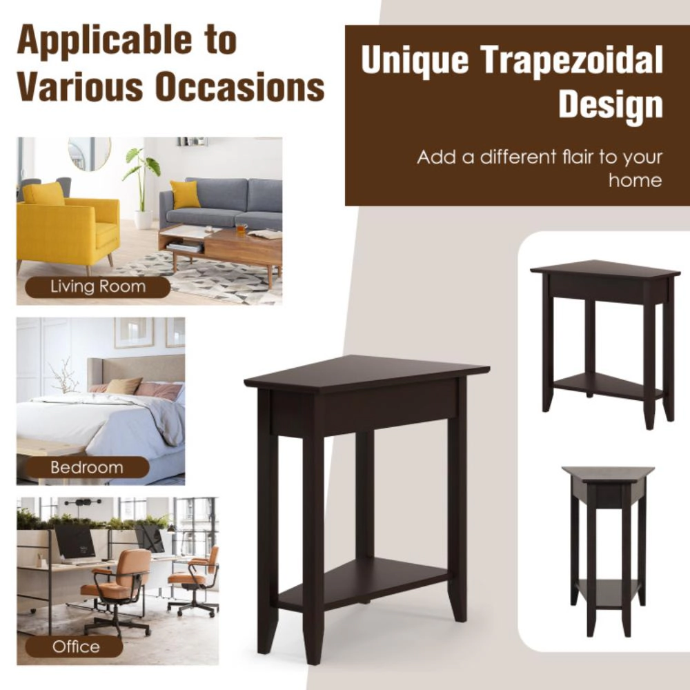 Hivvago Narrow Corner Side Table with Dual Shelves and Wooden Base