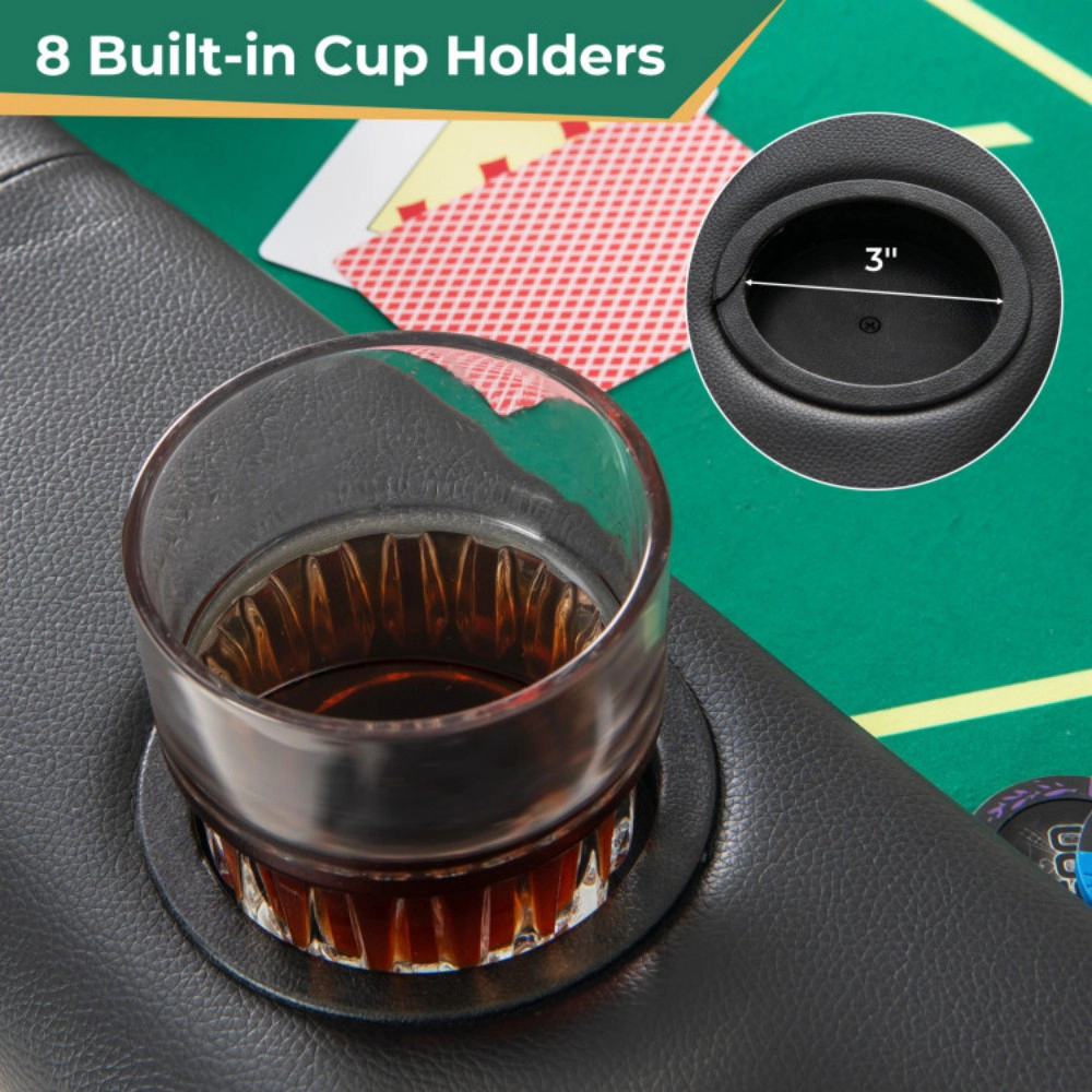 SUGIFT 72-in x 36-in 220-lb Capacity 8-Player Folding Poker Table with Padded Armrests and Cup Holders