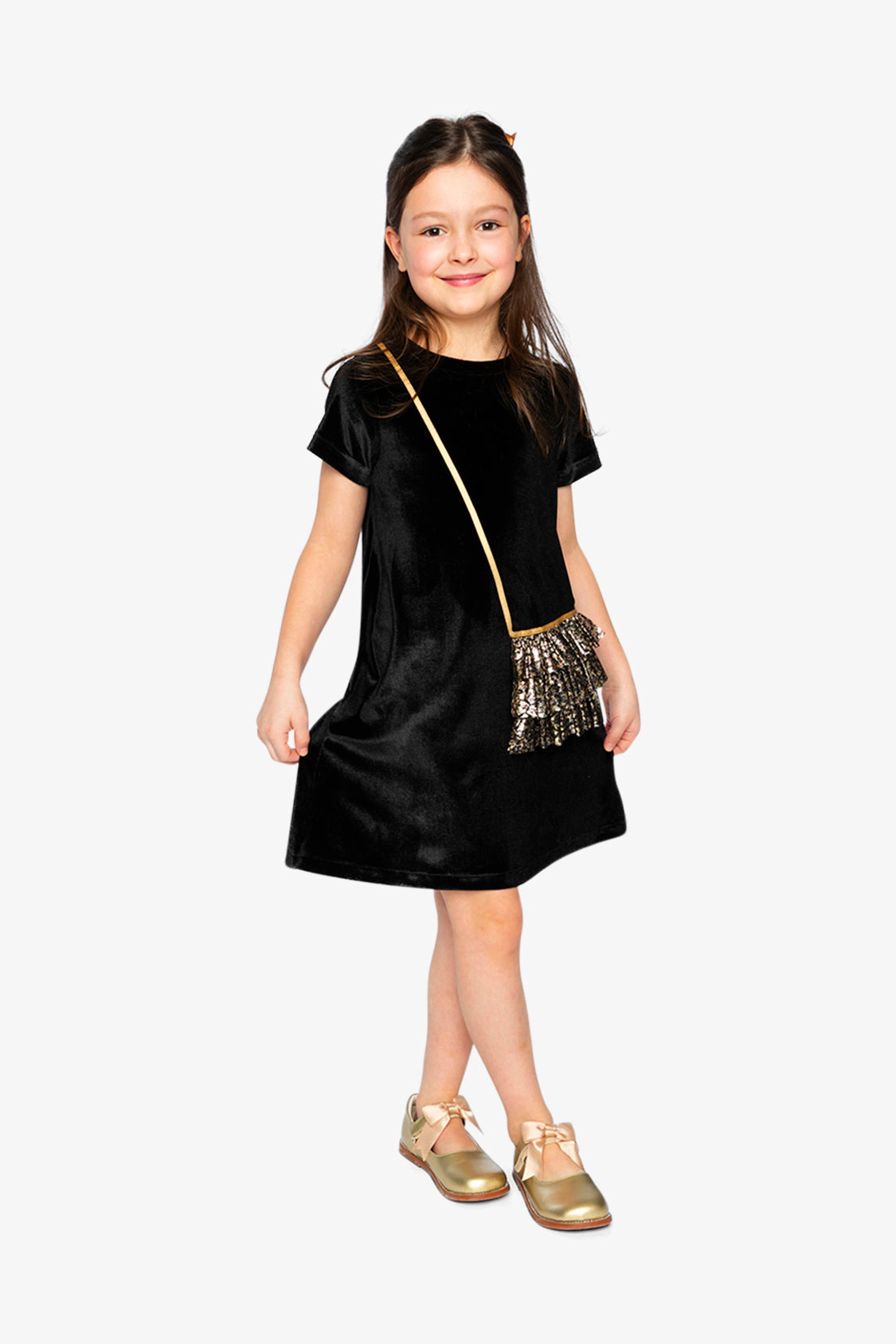 Deux par Girls Sleeveless A-Line Dress with Metallic Bag Appliqué