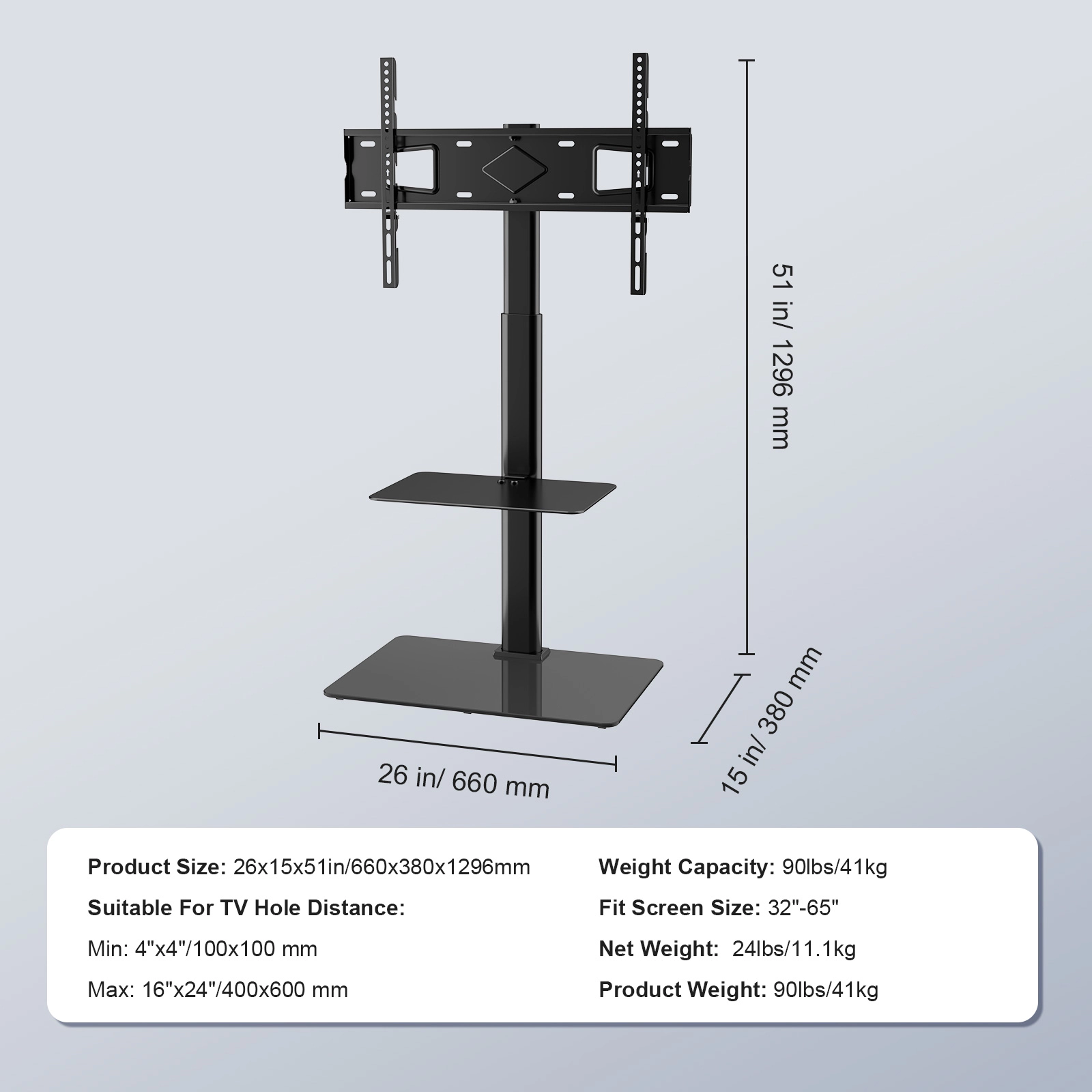 HONGGE TV Stand Mount TV Stand for to TVs Height Adjustable Portable TV Stand with for Bedroom Living Room