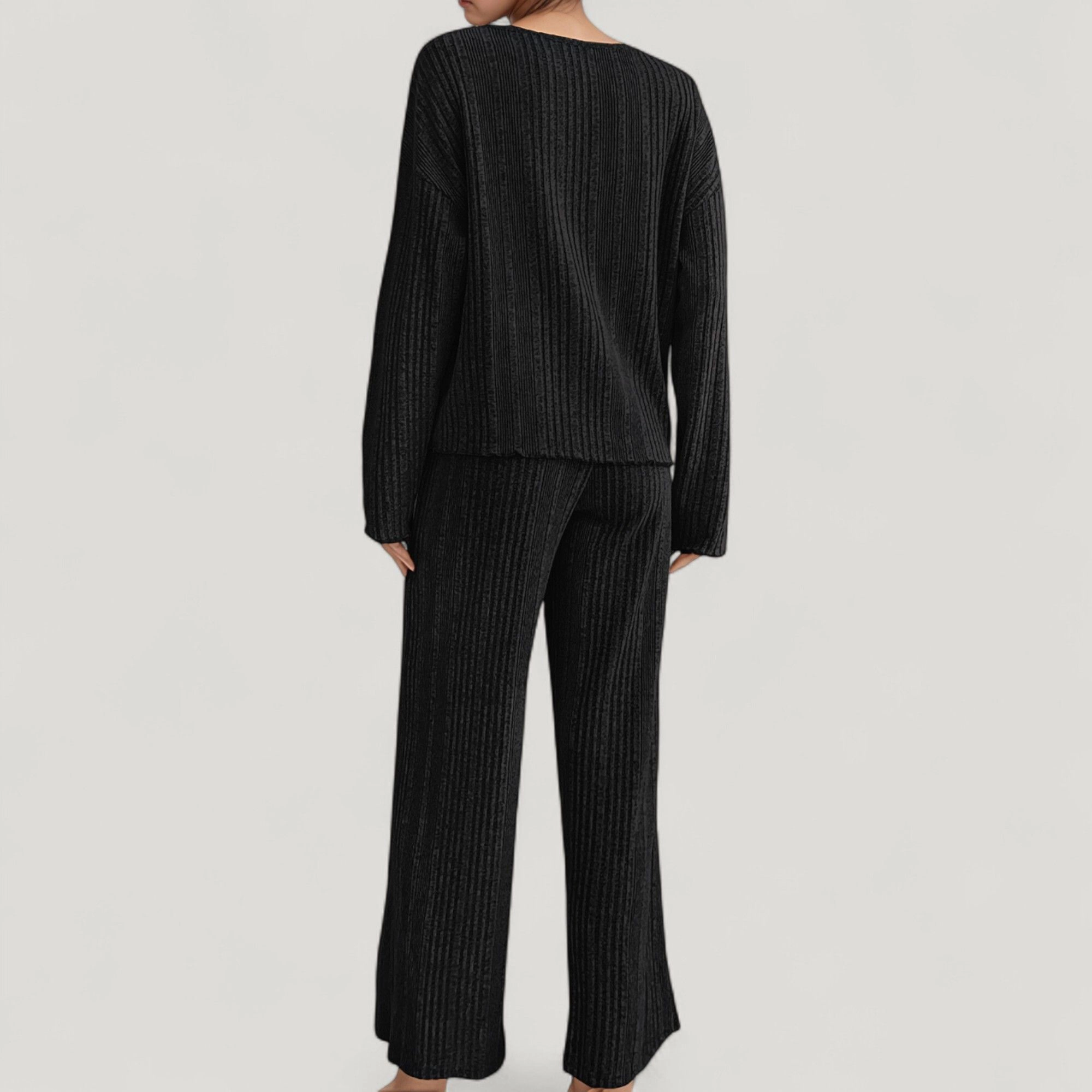 Anna-Kaci Women's Ribbed Knit Long Sleeve Crop Top and High Waist Lounge Pants 2-Piece