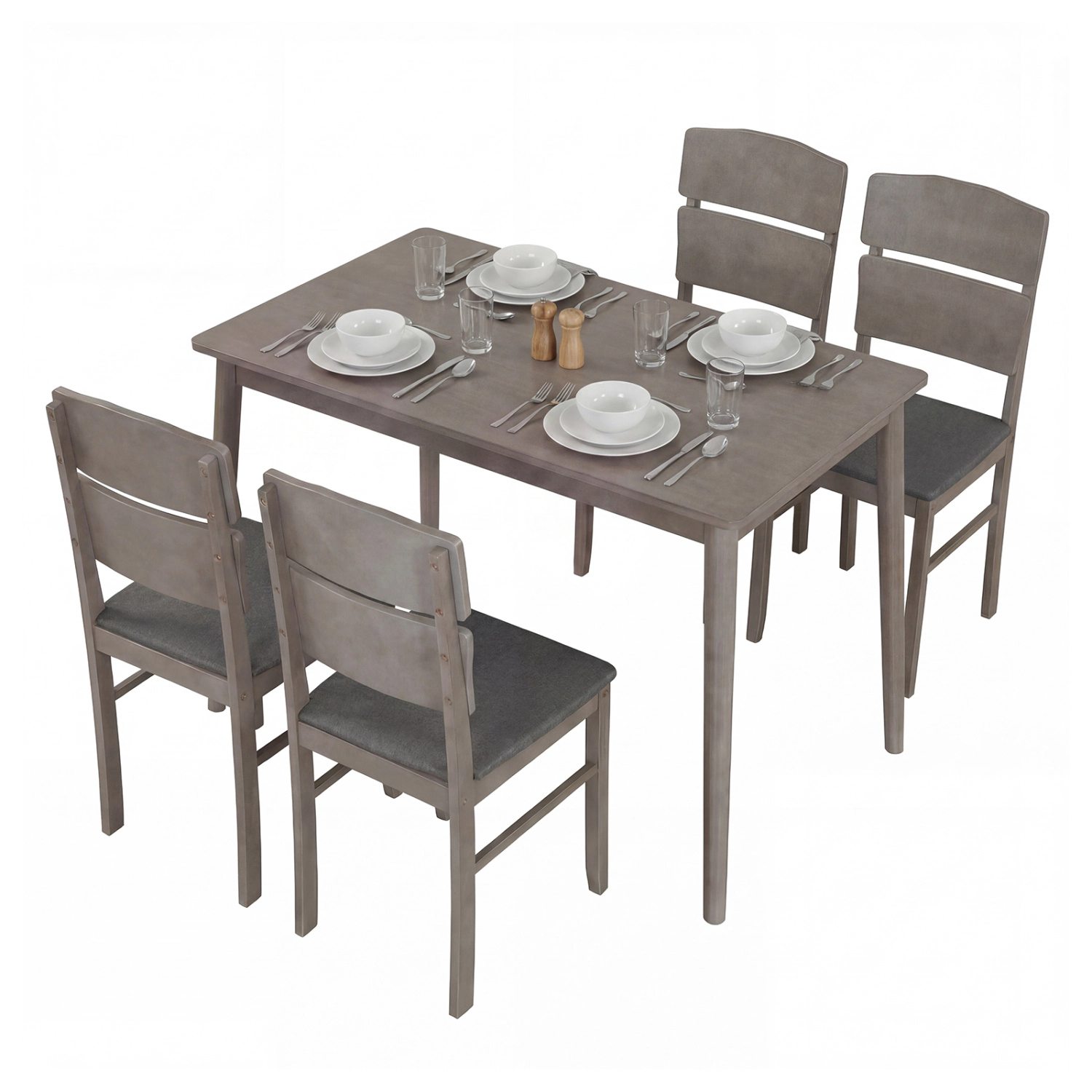 LJG 5-Piece Dining Table Set with High Curved Back for 4 People