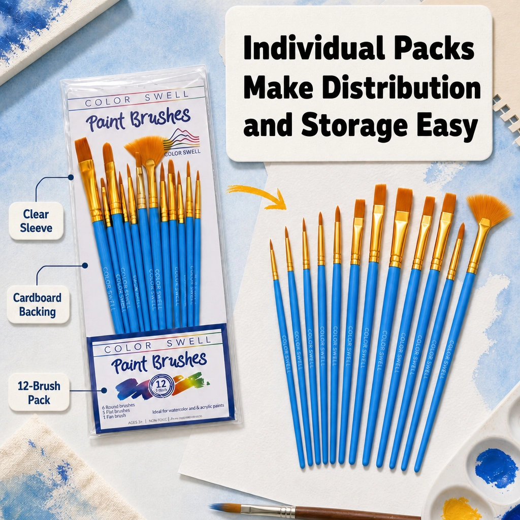 Color Swell Bulk Paint Brushes, 18 Pack, 12 Brushes per Pack (216 Total)