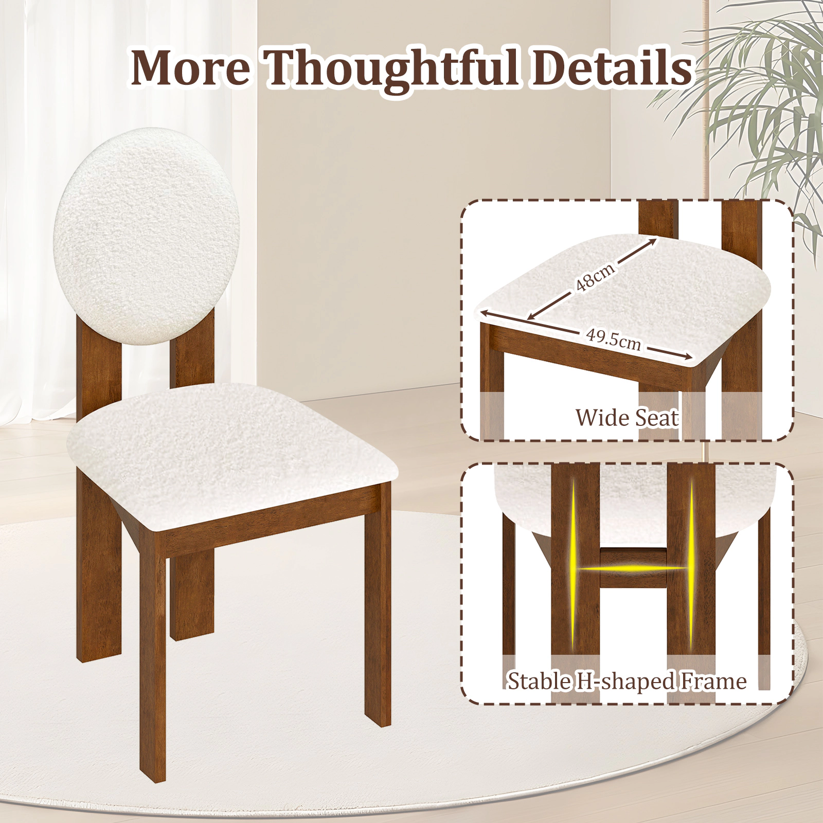 SUGIFT Sherpa Upholstered Dining Chairs Set of 2 with Rubber Wood Legs 330-lb Capacity Cream White and Oak