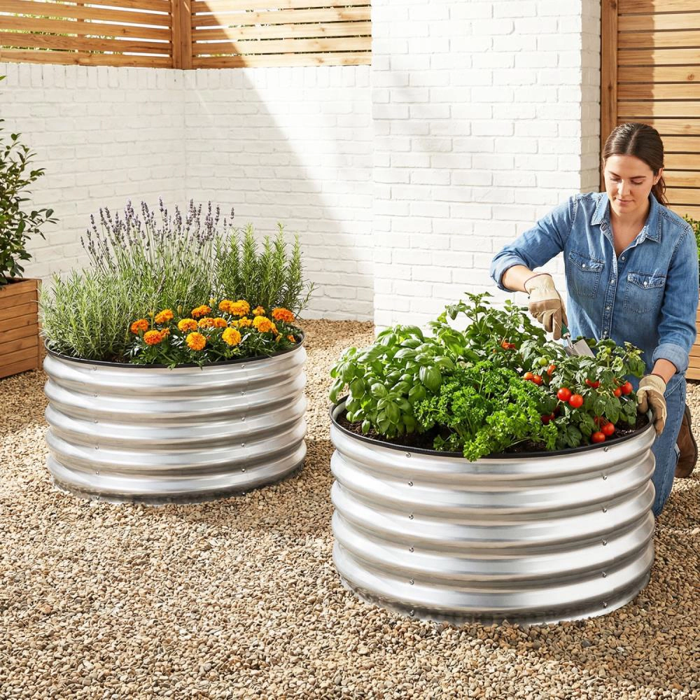 Hivvago 2 Pack Galvanized Raised Garden Bed Kit with Open-Ended Base