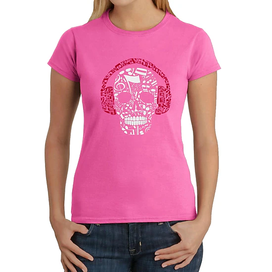 LA Pop Art Women's Word Art T-Shirt - Music Notes Skull