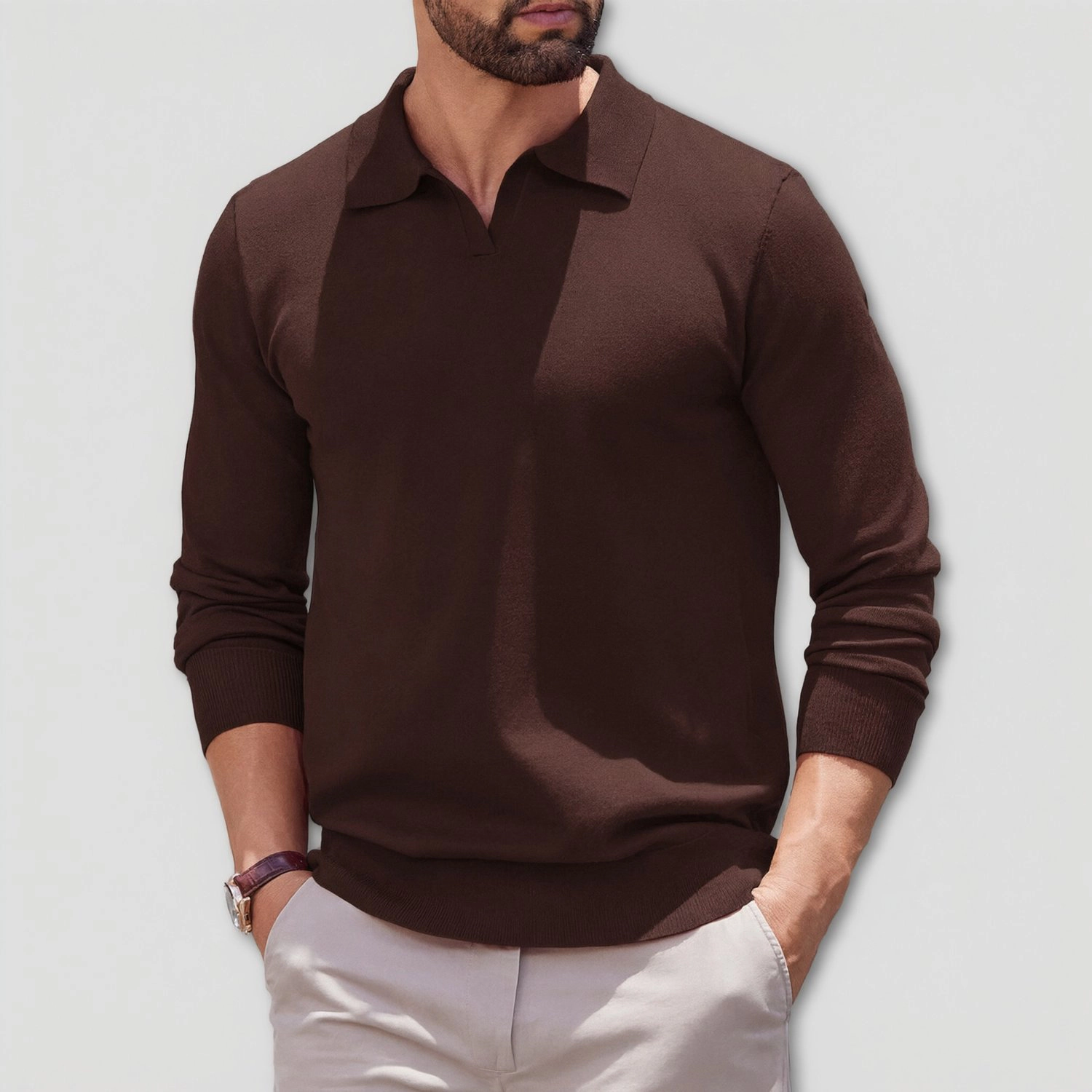 COOFANDY Long Sleeve Polo Sweater Fall V Neck Collared Casual Pullover Tops