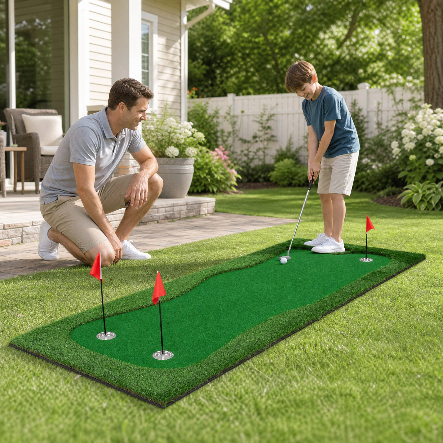 LJG 10 x 3.5ft Golf Putting Green with 3 Hole Cups and 3 Flags for Home Backyard Garage Office
