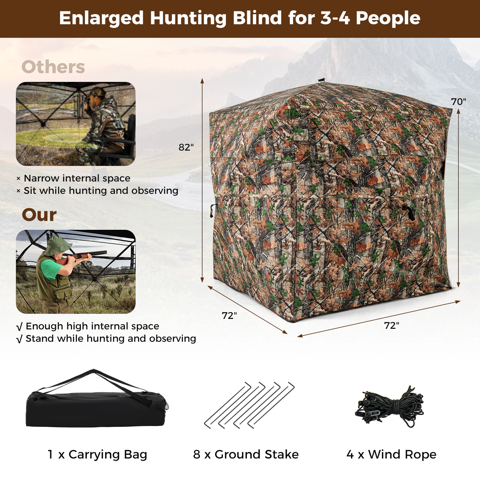 SUGIFT Green Camouflage 270-Degree Hunting Blind Tent with 3 Windows for 3-4 Hunters 72-in W 72-in D 82-in H