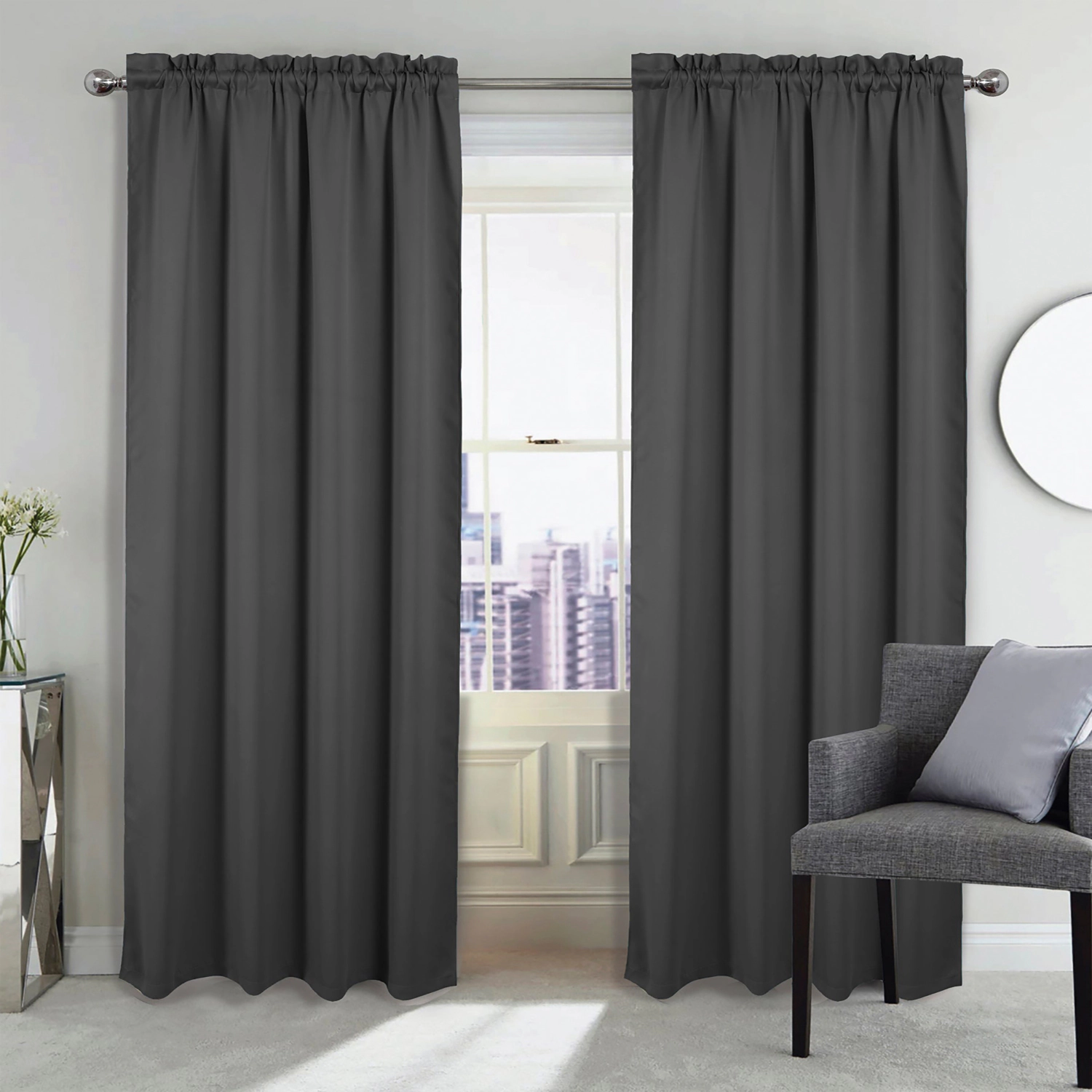 RT Designers Collection 100% Polyester Twilight Blackout Rod Pocket Curtain Panel 54" x 84" Charcoal