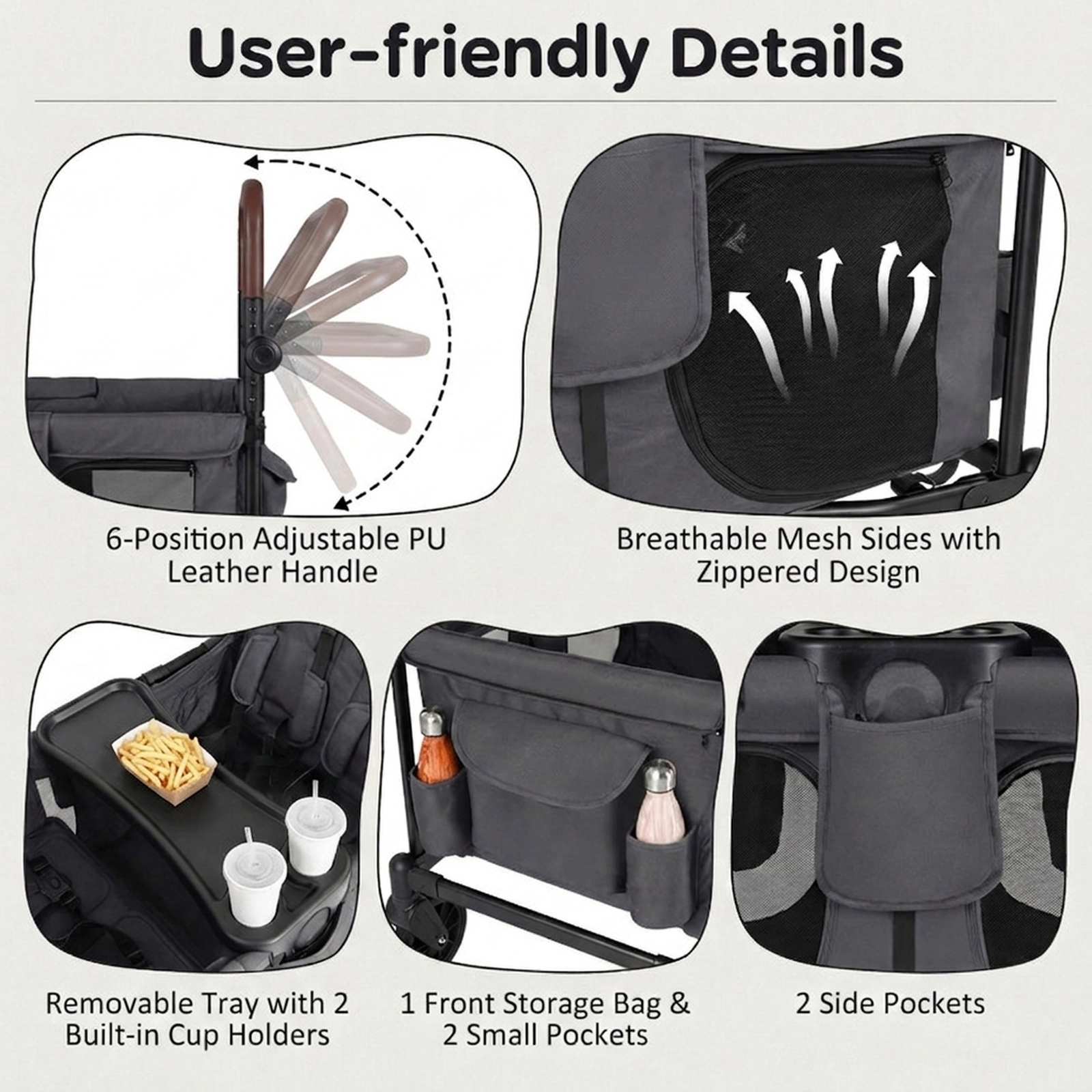 SUGIFT Foldable 4-Seater Push-Pull Wagon Stroller 35-lb Capacity Ages 6-36 Months Black/Gray