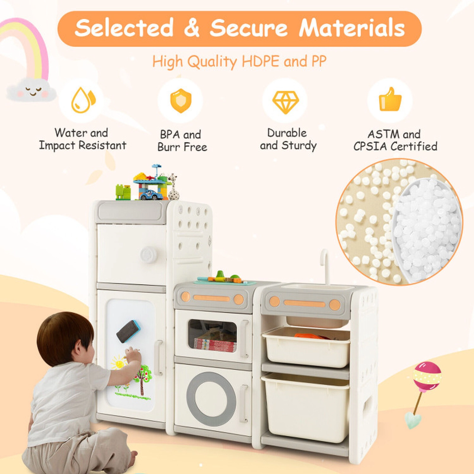 SUGIFT 110-lb Capacity 38.5-in Multipurpose Kids Toy Chest and Bookshelf with Magnetic Whiteboard and Sink