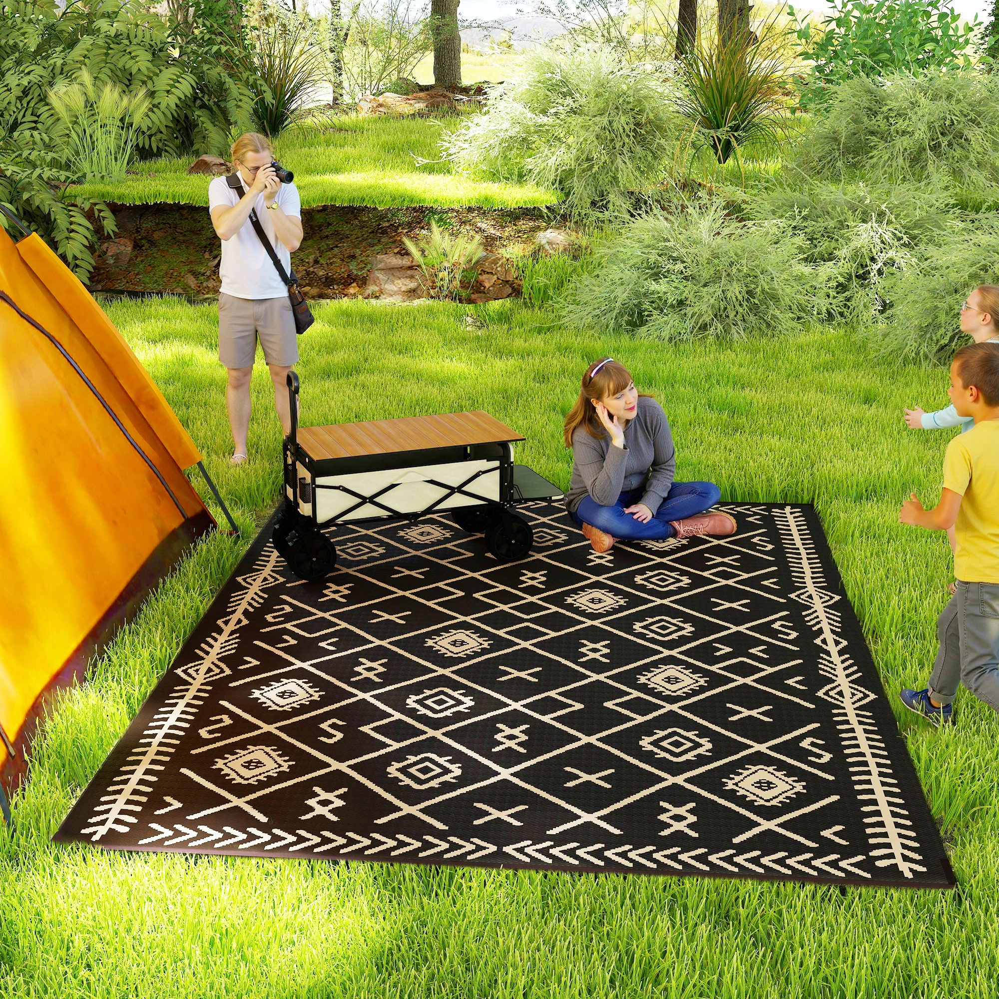 HONGGE Reversible Outdoor Rug, Waterproof Plastic Straw with Carry Bag