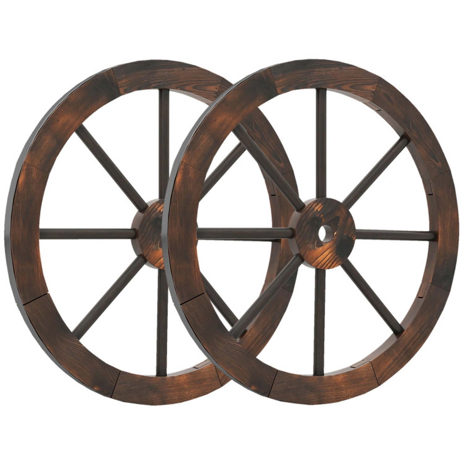 SUGIFT Retro-Inspired Decorative Wooden Wagon Wheel Set of 2 Yard Art 24-in Diameter Carbonized Fir Wood Rustic Brown