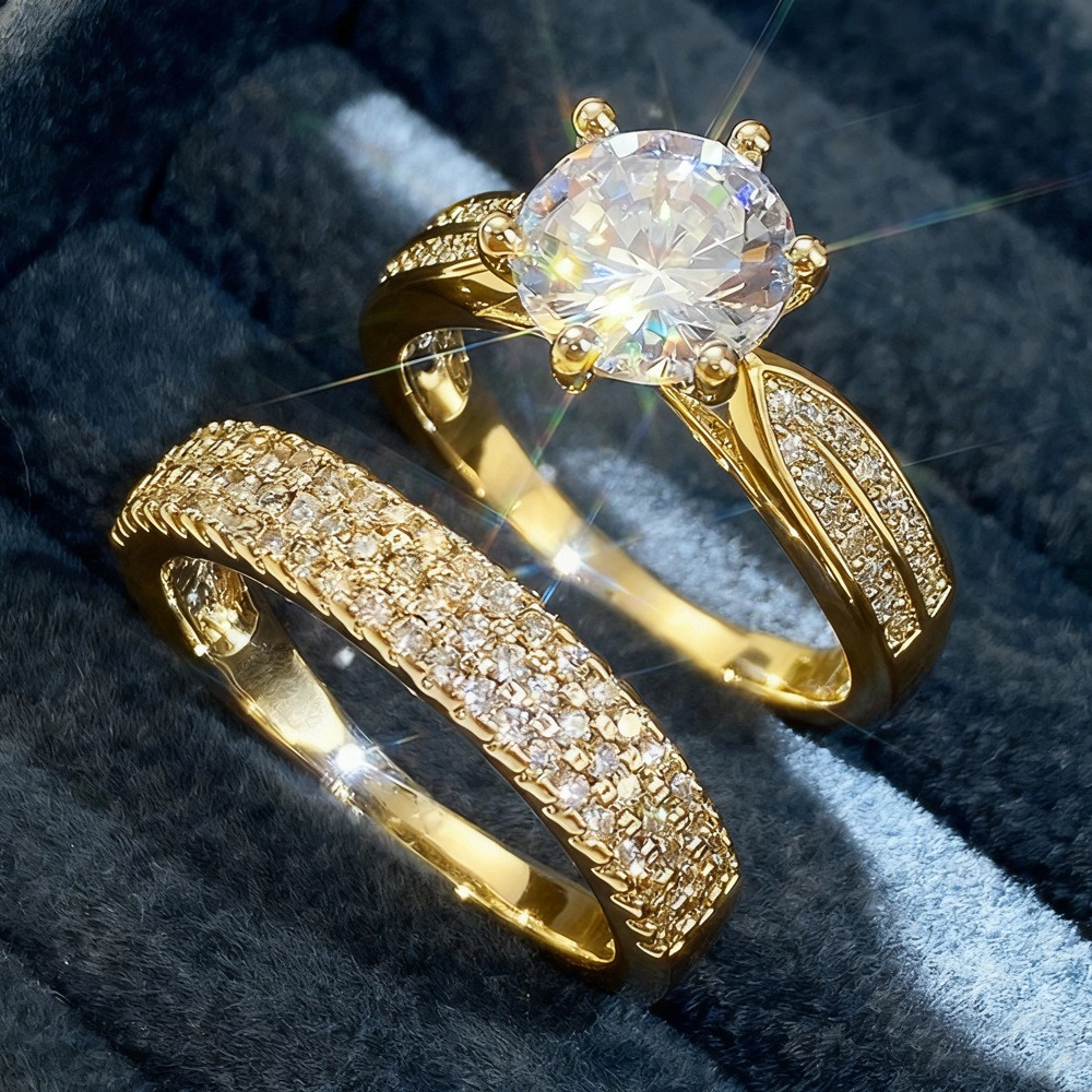 Gorgeous 2Pcs/Set Wedding Rings for Women Luxury Cubic Zirconia