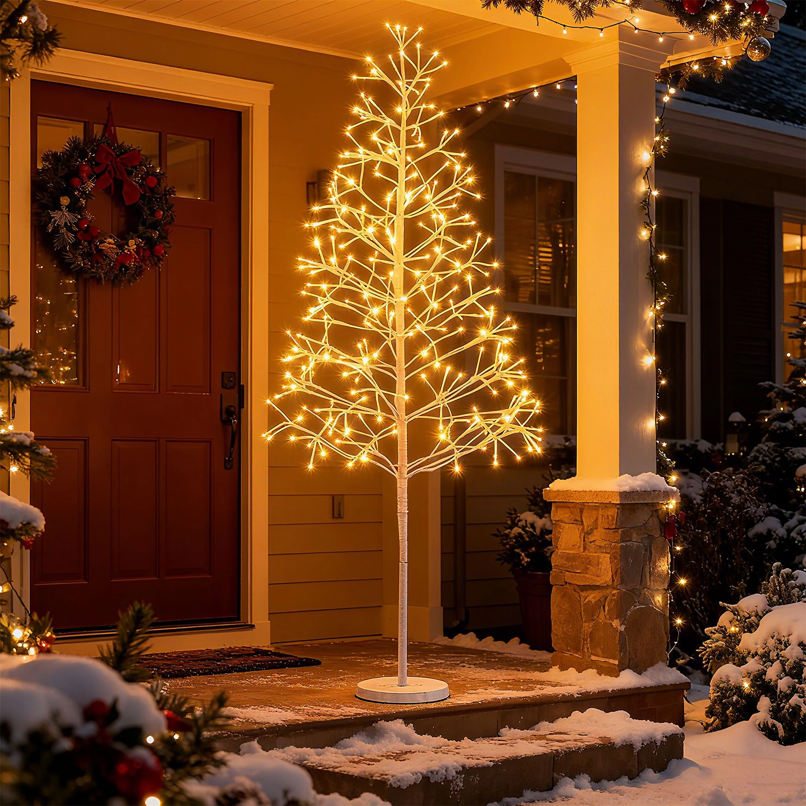SlickBlue Artificial Lighted Birch Tree Decoration with Weighted Base for Indoor Display