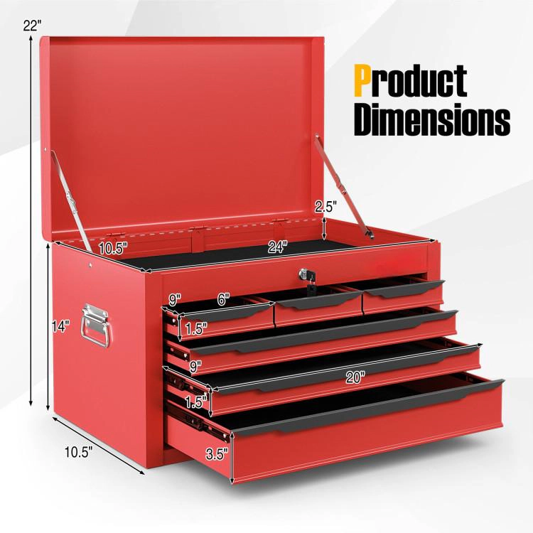 SUGIFT 6-Drawer Lockable Top Compartment Steel Tool Chest Case 24-in x 10.5-in x 14-in 120-lb Capacity Red