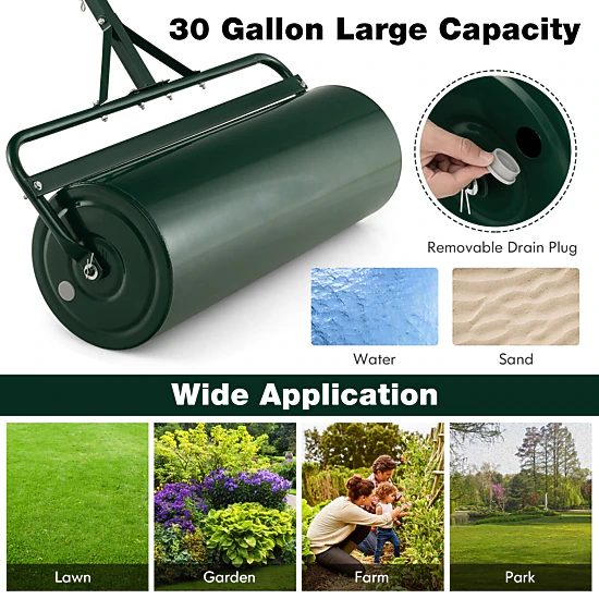 SUGIFT Green 39-in Wide Push and Tow Lawn Roller with Metal Frame 30 Gallon 35.5-in W 16-in D