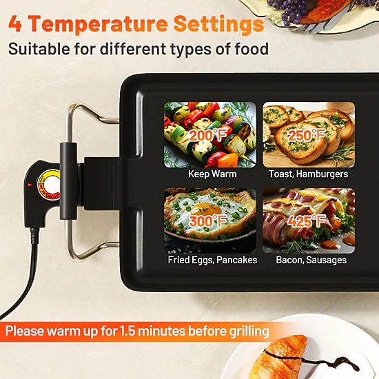 SlickBlue Extra Large Nonstick Electric Grill Griddle for Indoor Cooking