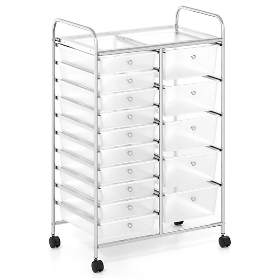 Hivvago Rolling Storage Cart 15-Drawer Trolley With Chrome Plated Metal Frame