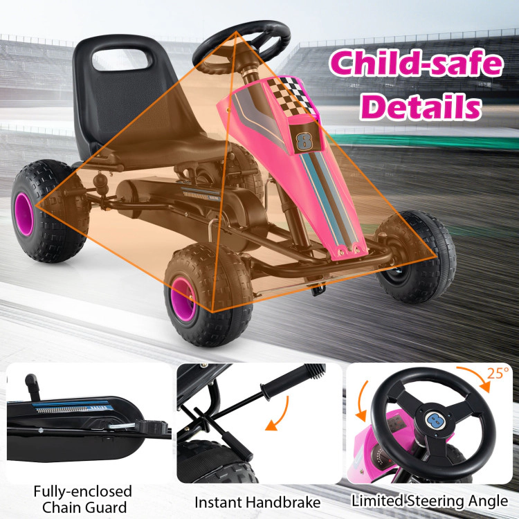 Hivvago 4-Wheel Ride On Toy Pedal Go Kart for Kids with Steering Wheel and Safe Handbrake