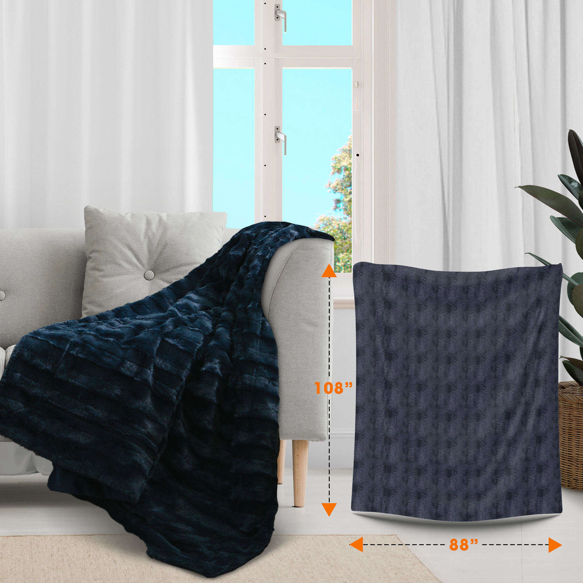 Cheer Collection 88 x 108-Inch Ultra Soft Reversible Faux Fur and Microplush Blanket for Couch Bed