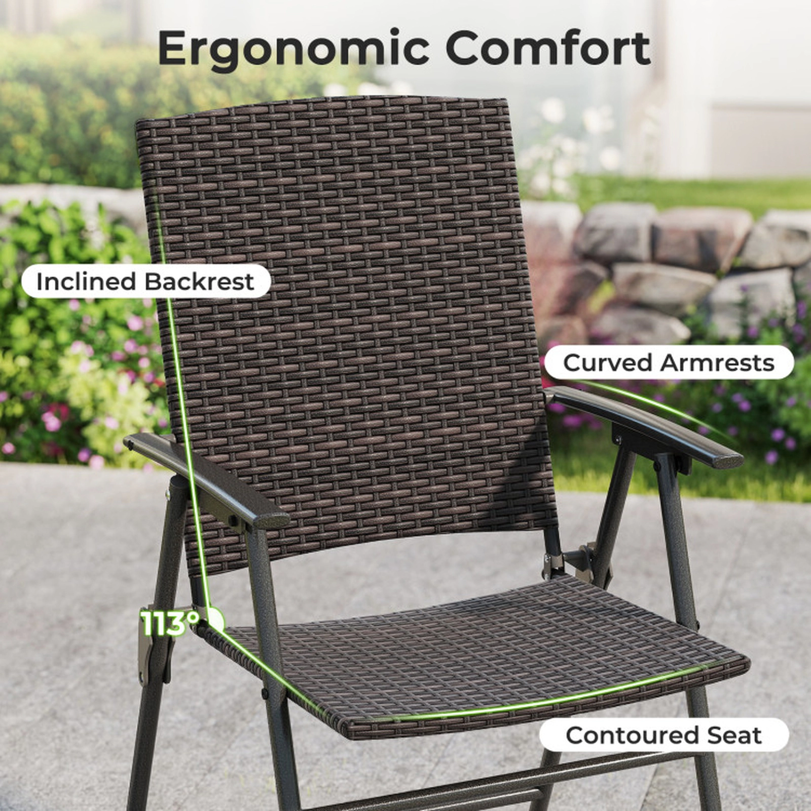 SUGIFT Set of 2 Folding PE Wicker Metal Frame Patio Dining Chairs 24-in x 21-in x 37-in 400-lb Capacity Mixed Brown