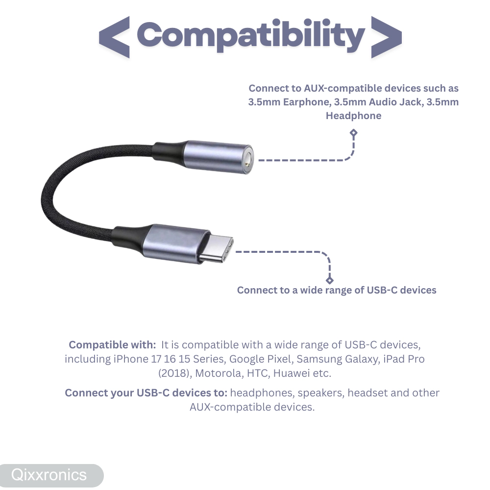 Qixxronics (3 Pack) USB C to 3.5mm Headphone Jack Adapter for iPhone 16 15, USB C to Aux for iPad Pro/ Galaxy / Pixel