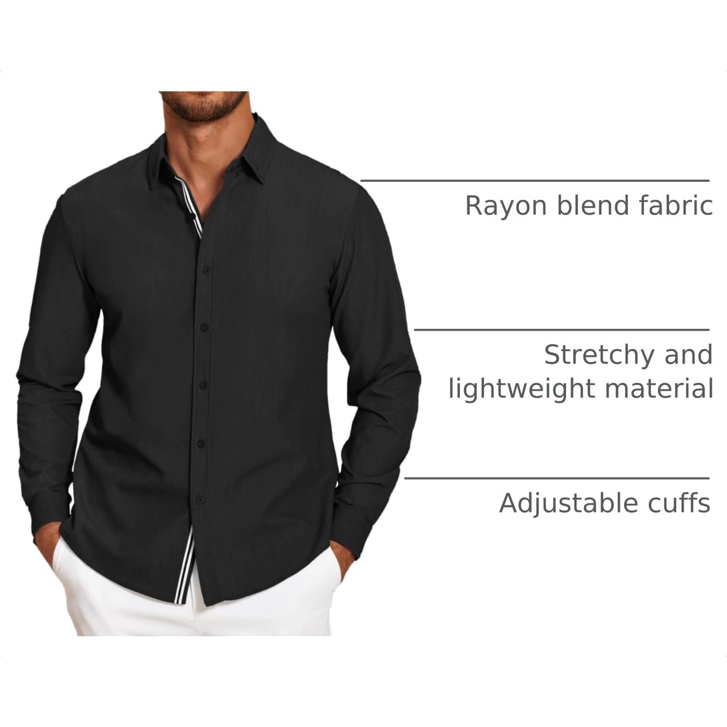 COOFANDY Men's Slim Fit Long Sleeve Button Front Shirt