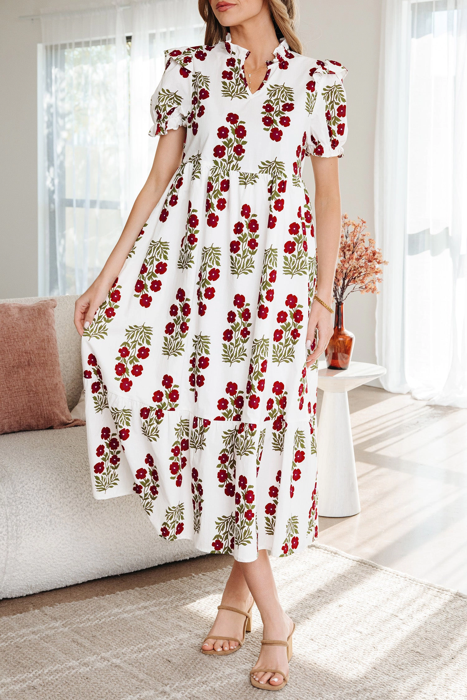 Threaded Pear Women's Promise Sleeve Tiered Maxi Dress