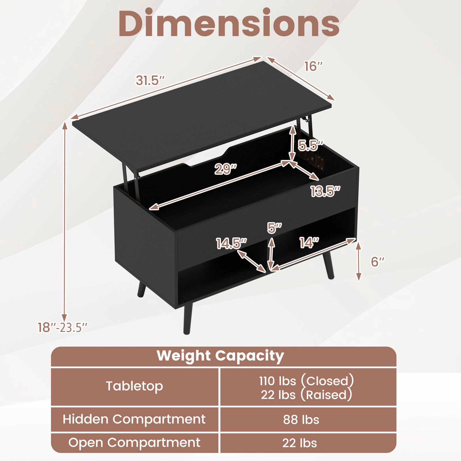 SlickBlue Lift Top Coffee Table with Hidden Storage Compartments