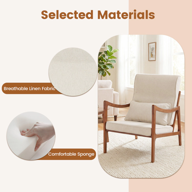 Hivvago Modern Accent Chair With Solid Rubber Wood Faux Leather Upholstered Armchair