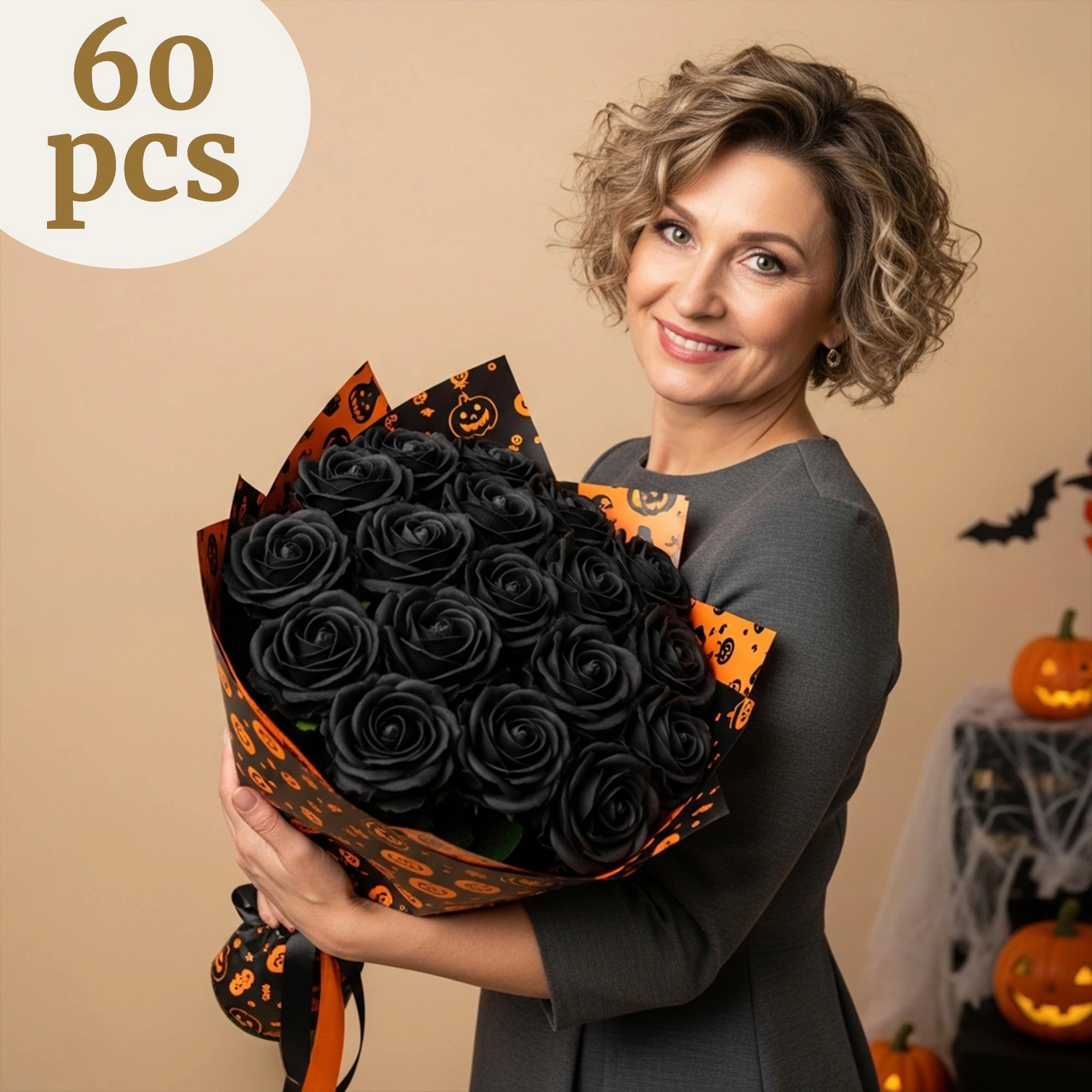 PUPWE 60Rose Artificial Flowers  Faux Silk Roses
